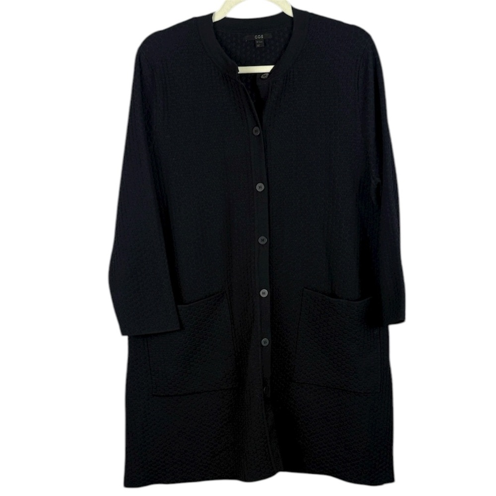 COS Black Long Textured Button-Front Cardigan